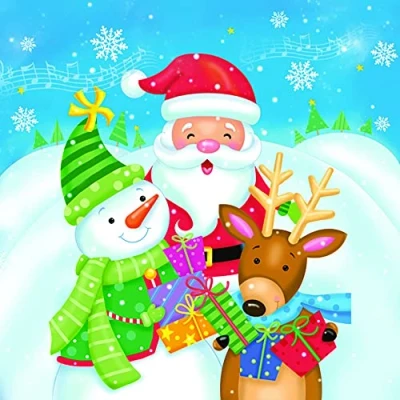 Image of DAISY 3 Ply Children Theme Xmas Decoupage Tissue Paper Napkins Decorative Christmas Serviettes 33cm x Pack of 20 (Santa, Snowman &amp; Reindeer)