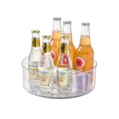 Image of iDesign Lazy Susan, Rotatable Kitchen Organiser with Removable Divider, Storage Accessories, Made of Recycled Plastic, Transparent and Purple