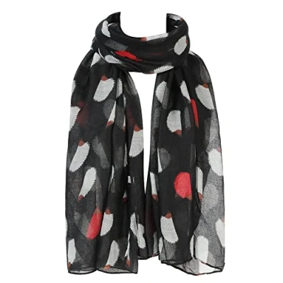 Image of London Scarfs Hedgehog Print Design Lightweight Scarves for Women Large Size Lady Scarf (Black)