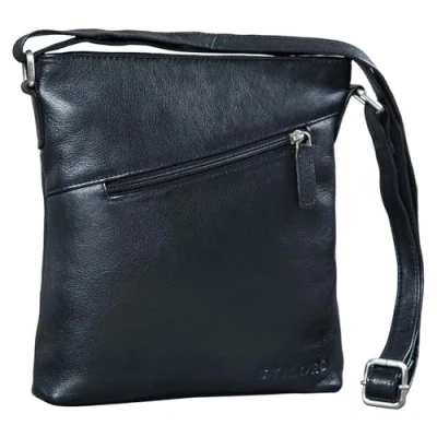 Image of STILORD &#039;Stella&#039; Vintage Handbag Leather Small Women Cross Body Purse Ladies Shoulder Bag Tote Satchel Top Zip for iPad Genuine Leather, Colour:Black