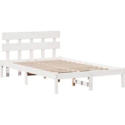 Image of vidaXL Bed Frame with Headboard White 135x190 cm Solid Wood Pine