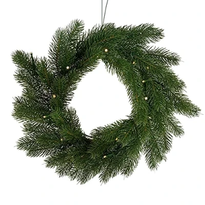 Image of CHARLES BENTLEY Christmas Wreath, 12 inch, Faux, Pre Lit, Decorative, Green, Christmas, Front Door, Artificial, Nordic Spruce, Realistic Lights, Natural Xmas Decoration, 30cm Width, LED Lights