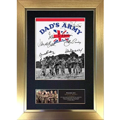 Image of #755 DAD&#039;S ARMY Signed Autograph Mounted Photo Reproduction PRINT A4 Rare Perfect Birthday (297 x 210mm) (Gold Frame)