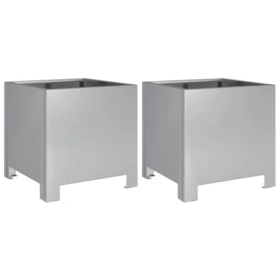 Image of vidaXL Galvanised Steel Garden Planters Outdoor Planter Box Flower Pot Set Rust resistant 30x30x30 cm 2 pcs