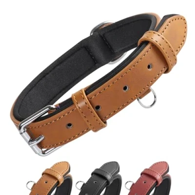Image of Grand Line Leather Dog Collar, Wider and Thicker Durable Collar with Soft Padded, Adjustable Pet for Small Medium Large Cat Puppy (Brown, L)