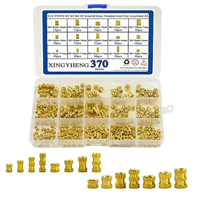 Image of BGTXINGI 370PCS 15 Values M2 M3 M4 M5 Knurled Nuts Female Brass Threaded Insert Embedment Nut Assortment Kit for 3D Printing Projects