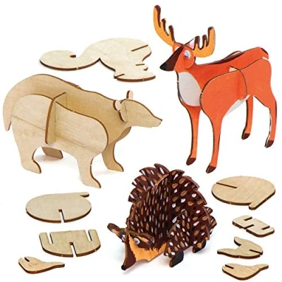 Image of Baker Ross AX196 Woodland Animal Woodcraft Kits Pack of 5, for Kids Arts and Crafts Projects Wood Painting