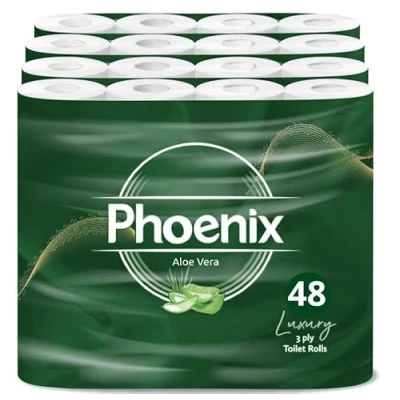 Image of Phoenix Soft Aloe Vera Fragranced Luxury Toilet Rolls Bulk Buy Quilted White 3 Ply Paper (48 Pack)