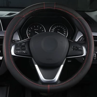 Image of LOVEAUTO SteeringWheelCover Universal 38cm / 15&#039;&#039; PU Leather, Non slip Breathable Durable (Black)