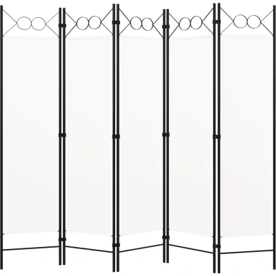 Image of &#039;vidaXL 5 Panel Room Divider in Cream White Multipurpose Partition/Privacy Screen with Elegant Circle Design Ideal for Living Room, Bedroom, Kids