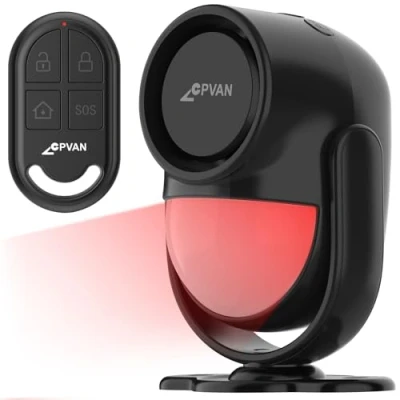 Image of CPVAN Indoor Motion Sensor Alarm with Siren, Wireless Infrared DIY PIR Detector Burglar System, Battery Operated, 125dB Adjustable, Remote Control for Home/Garage/Van/Shed/Shop. (Black)
