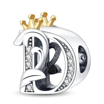 Image of TINSLO 925 Sterling Silver Charms Beads Initial D Letter for Pandora Bracelet, Dangle Pendant Necklace and Bracelet Jewelry Gifts Women Girls