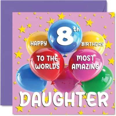 Image of 8th Daughter Birthday Card World&#039;s Most Amazing Happy for from Mum Dad, 145mm x Age 8 Eight Greeting Cards