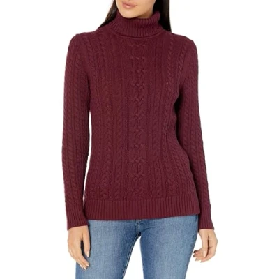 Image of Amazon Essentials Women&#039;s Fisherman Cable Roll Neck Jumper (Available in Plus Size), Burgundy, XS