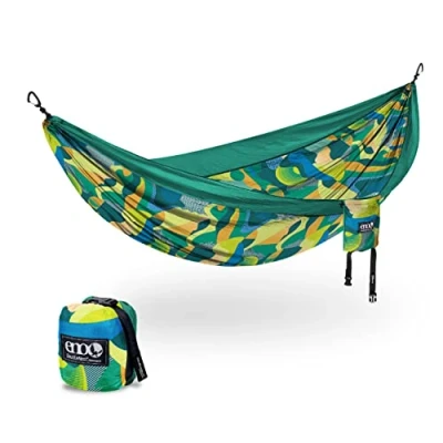 Image of ENO, Eagles Nest Outfitters DoubleNest Print Lightweight Camping Hammock, 1 to 2 Person, Retro/Emerald