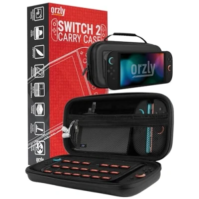 Image of Orzly Carry Case for Nintendo Switch 2 2025 Console 7.9 inch Screen Protection Hard with Smart Storage Accessories and Games Pockets Gift Box Edition (Black 2)