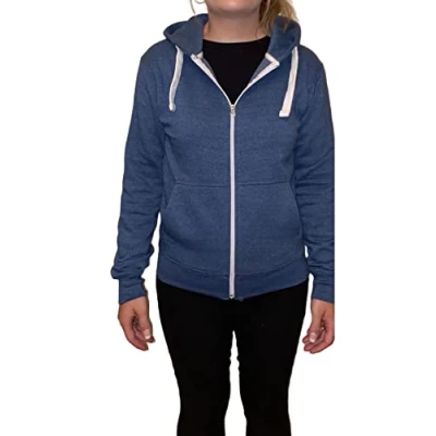 Image of True Face Ladies Hoodie Zip Up Plain Womens Sweatshirt Fleece Full Zipper Hooded Long Sleeve Zipped Top (Small, Denim)