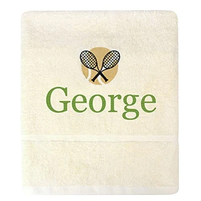 Image of TeddyTs Personalised Rackets &amp; Ball Embroidered Tennis Accessory Towel (Cream)