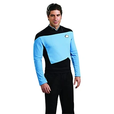Image of Rubies 888981 Star Trek the Next Generation Deluxe Science Officer Costume Shirt Adult Top, Black/Blue, Large