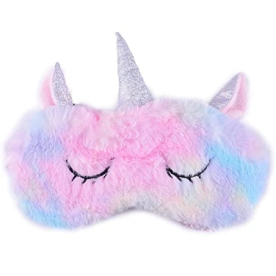 Image of Eye Mask for Sleeping, Ulife Mall Cute 3D Unicorn Soft Fluffy Plush Sleep Sleeping with Silk Back, Novelty Blindfold Eyeshade Travel Cover Women Men Girls Kids Rainbow