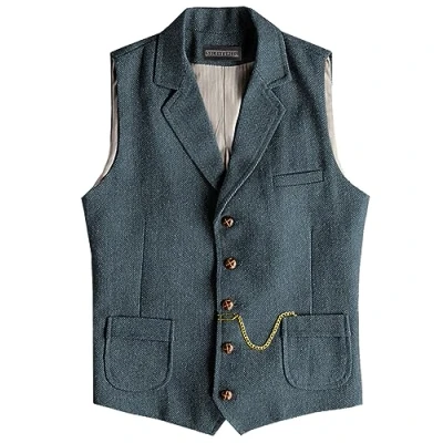 Image of Solovedress Mens Vintage Suit Waistcoat V Neck Wool Blend Regular Fit Vest for Wedding(Light Navy Blue,L)