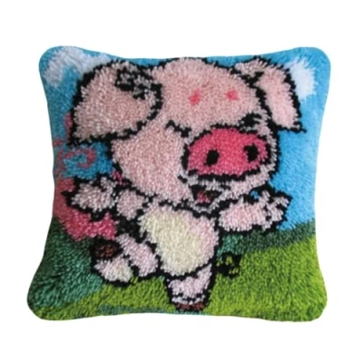 Image of CAIRF Pig Latch Hook Kits DIY Throw Pillow Cover Sofa Cushion Pillowcase Embroidery Kit for Starters Adults or Children, 43 X cm