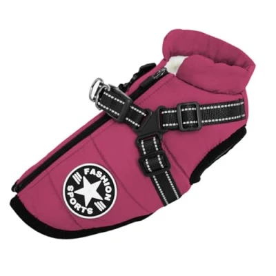 Image of Dog Winter Jacket,Winter Coat Warm Fleece Waterproof Jacket, Adjustable with Harness, Zipper Reflective for Medium, Large Dogs XL
