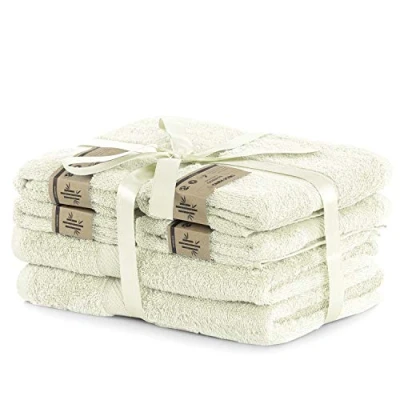 Image of DecoKing Set of 6 Ecru Cotton 4 Hand Towels 50 x 100 cm and 2 Bath 70 140 Bamboo Viscose Absorbent Antibacterial Ivory