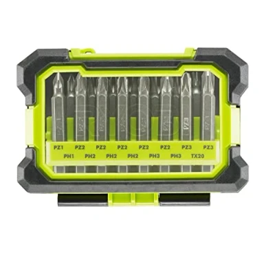 Image of RYOBI RAK15MSD Screwdriver Bit Set (15 Piece), Light Green and Black, One Size, 50 mm