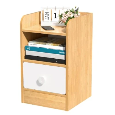 Image of iondelce Bedside Table, Bedroom Nightstand, Rustic End Table with Drawer and Storage Shelf, Couch Wooden for Living Room Color