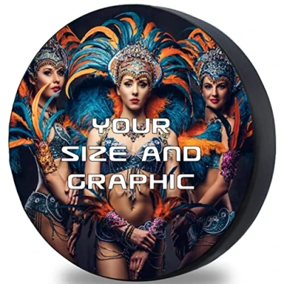 Image of Personalized spare wheel cover made to measure with your photo Storage tire Water repellent Individual cord stopper for wheels Protective of eco leather [097]
