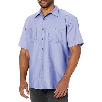 Image of Red Kap Men&#039;s Industrial Work Shirt, Regular Fit, Short Sleeve Utility Button, Light Blue, XXXXXXL Big