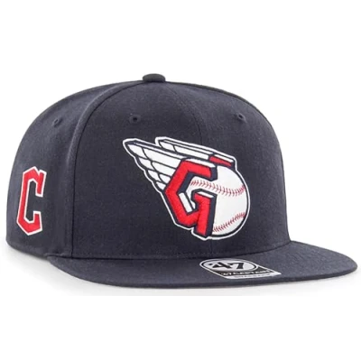 Image of 47 MLB Sure Shot Captain Hat Adjustable Structured 6 Panel Snapback Cap, Adult One size Fits All, Cleveland Guardians,