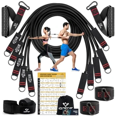 Image of COFOF Resistance Bands Set with Handles, Exercise Stackable up to 150lbs, Gym Workout Poster &amp; Door Anchor Ankle Straps for Fitness, Strength, Yoga, Home Equipment Men Women