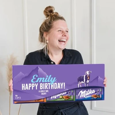 Image of Personalised Giant Milka bar XL Chocolate Featuring The Name and Message of Your Choice, with 9 Delicious Bars (6 Milka)