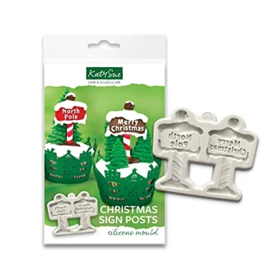 Image of Katy Sue Christmas Signposts Silicone Mould for Cake Decorating &amp; Crafts. Made in the UK.
