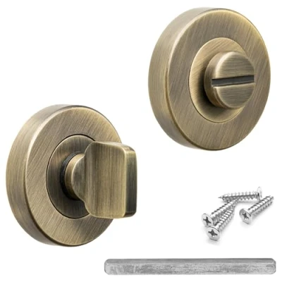 Image of Decoranddecor Round Turn and Release Set for Bathroom Lock 54mm Toilet Door Thumb Twist (Antique Brass)