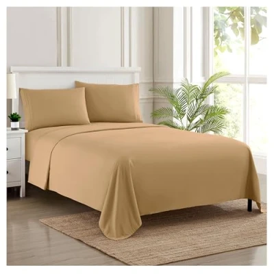Image of Sweet Home Collection Luxury Bedding Set with Flat, Fitted Sheet, 2 Pillow Cases, Microfiber, Taupe, King