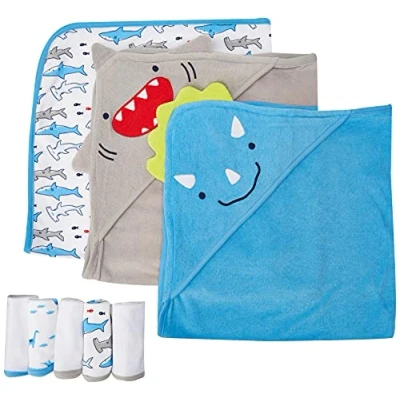 Image of Simple Joys by Carter&#039;s Baby Boys&#039; 8 Piece Towel and Washcloth Set Winter Accessory, Shark, One Size