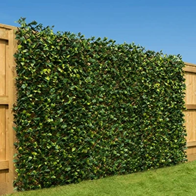 Image of CHRISTOW Expanding Artificial Trellis Fake Laurel Leaf Hedge Garden Privacy Screening 1m x 2m (4 Pack)