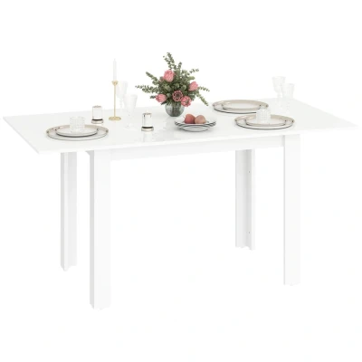 Image of HOMCOM Extendable Dining Table, 120 160 x 70cm Rectangular Kitchen Table for Small Spaces, Seats 4 6 People, High Gloss White
