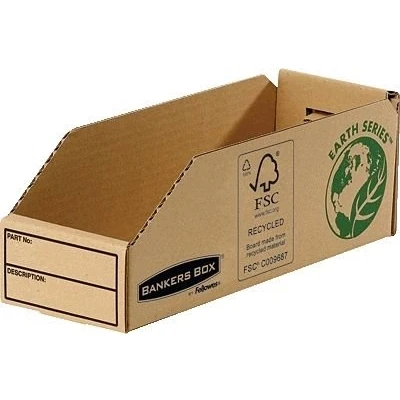 Image of Bankers Box by Fellowes Earth Series Parts Bin Corrugated Board Packed Flat W98xD280xH102mm Ref 07353 [Pack 50]