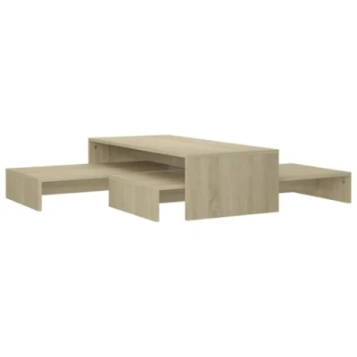 Image of vidaXL 3 Piece Nested Coffee Table Set, Sonoma Oak, 100x100x26.5cm, Engineered Wood, Space Saving, Extendable
