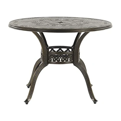 Image of Beliani Vintage Outdoor Dining Table Brown Aluminium Round ø 100 cm Sapri