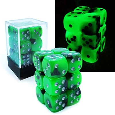 Image of Bescon Two Tone Glowing Dice D6 16mm 12pcs Set SPOOKY ROCKS, Six Sided Die (12) Block of