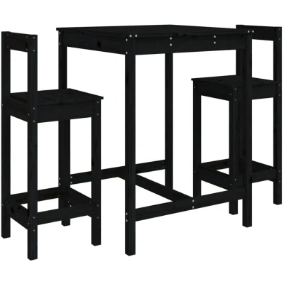 Image of vidaXL 3 Piece Garden Bar Set Black Solid Wood Pine