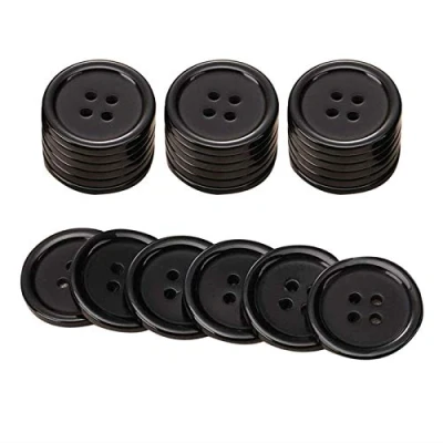 Image of Packet of 20 x Black Resin 20mm Round Buttons 4 Hole (Black 20Pcs)