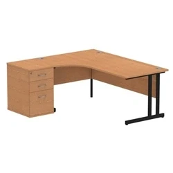 Image of Impulse 1800 LH Crescent Desk Oak Black Cantilever 600 High Ped