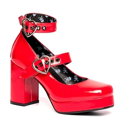 Image of LAMODA Women&#039;s Chrome Heart Court Shoe, Red Patent, 4 UK