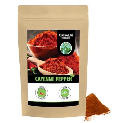 Image of cayenne pepper ground (250g, 8.8 oz), powder, 100% natural, very hot, chili gently dried and ground, without additives
